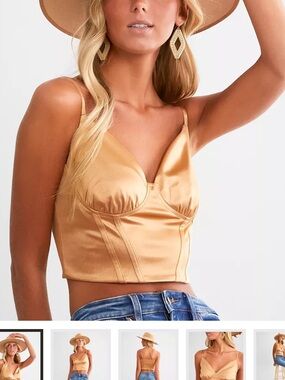 Willow & Root Satin Bustier Crop Top in Shimmering Gold